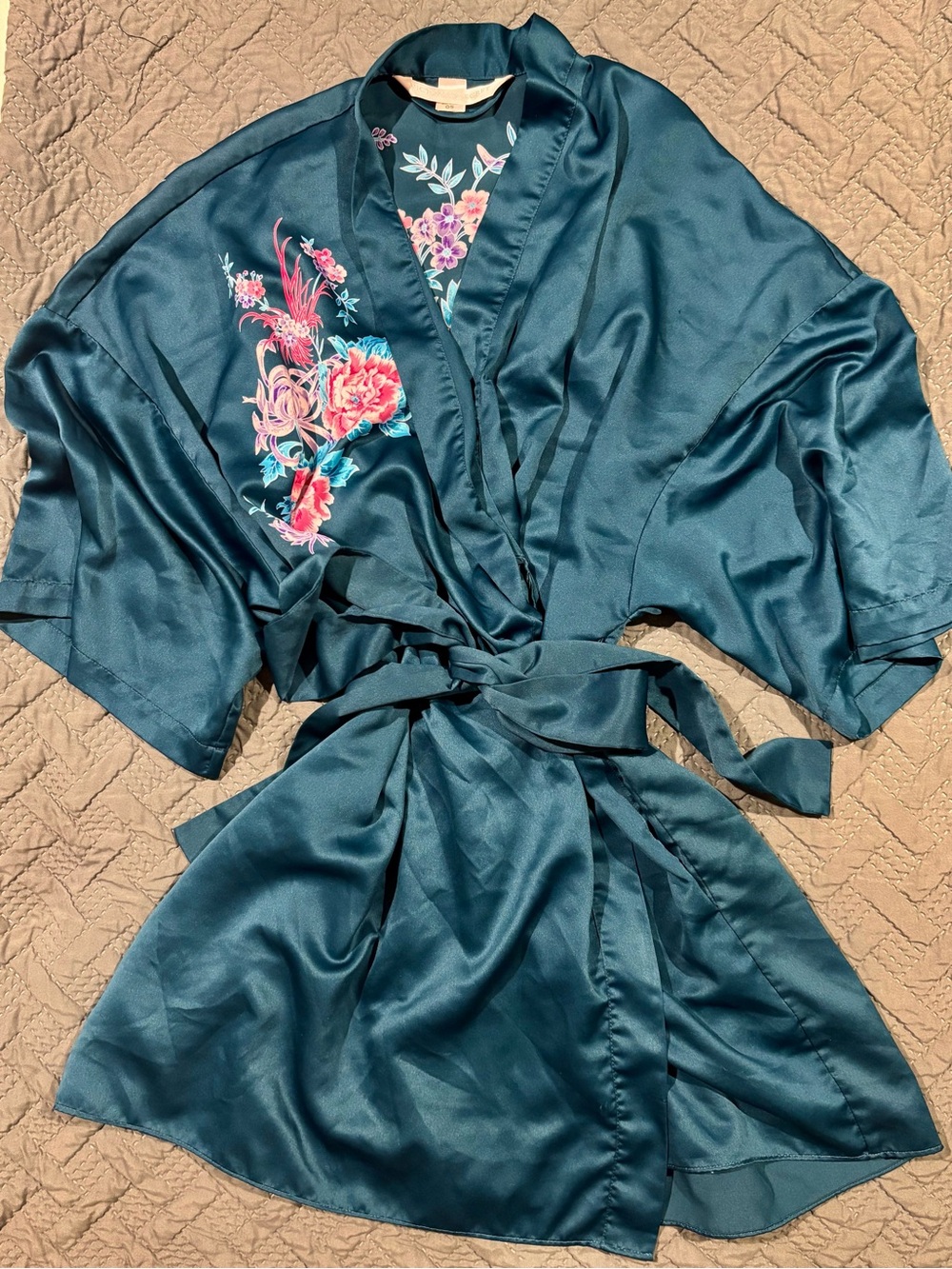 Vintage Victorias Secret Teal Floral Kimono Robe - Women Intimates & Sleepwear